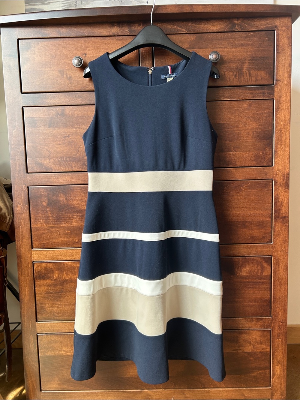 Tommy Hilfiger Navy and Cream Striped Fit-and-Flare Dress
